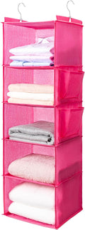 BOOMIBOO Hanging Closet Organize and Shelves,5-Hanging Shelf（Pink） | with 2 Side Pockets，Storage Foldable