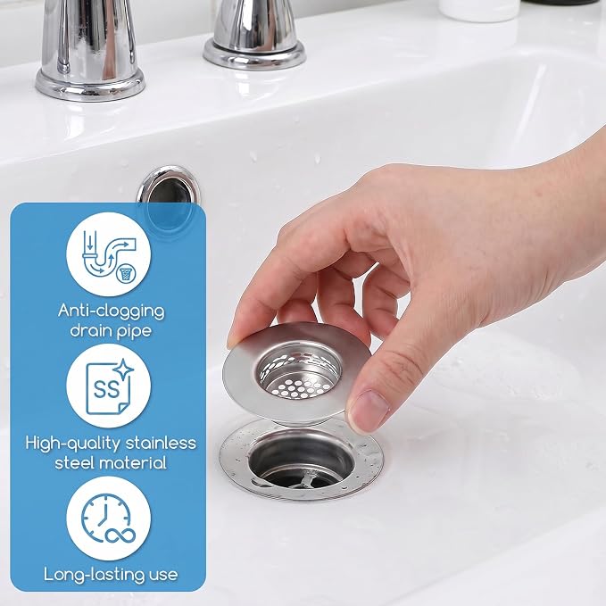 3 Pcs Bathroom Sink Drain Strainer Stainless Steel Drain Filter for Bathtub Shower Sink Universal Hair Catcher Clog Preventer Fit Hole Size from 1.25"