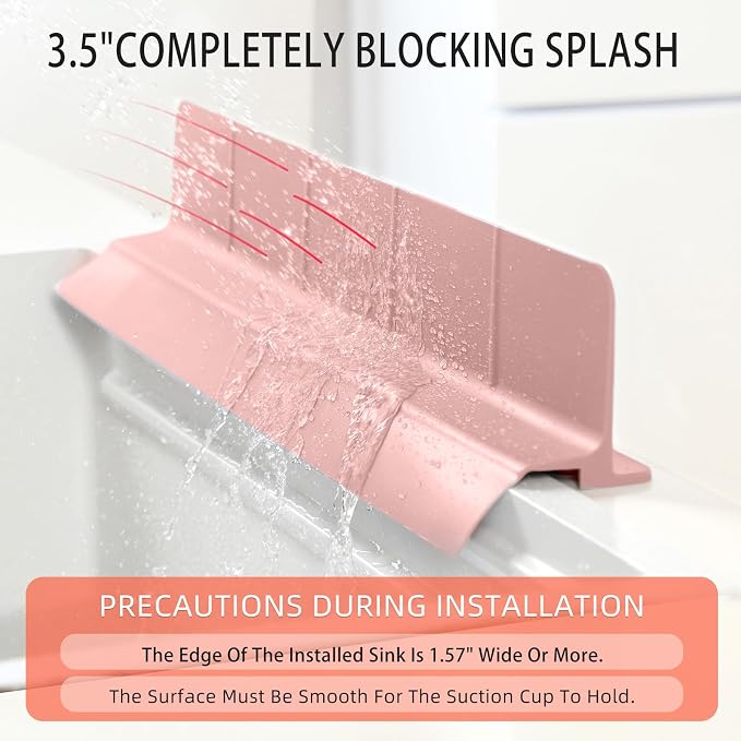 18" Upgraded Silicone Sink Splash Guard Released in 2026,Self-Draining Water Splash Guard for Kitchen Sink,Bathroom and Kitchen Island,with 3.5" High Splash Guard & 6 Strong Suction Cup (Pink)