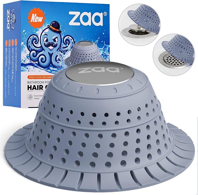 zaa Bathtub Drain Hair Catcher, Premium Silicone Shower Hair Catcher, 1Pack Hair Stopper for Pop Up & Regular Drains of Shower, Bathtub, Bathroom Sink, Bathroom Fixture Accessories, Light Blue
