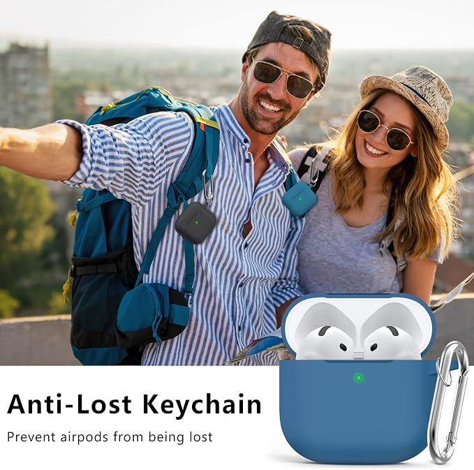 Ljusmicker for AirPods 4 Case 2024 with Cleaner Kit,Soft Silicone Protective Cover for Apple AirPods 4th Generation Cases for Women Men,for AirPod 4 Case Accessories with Keychain-Lake Blue