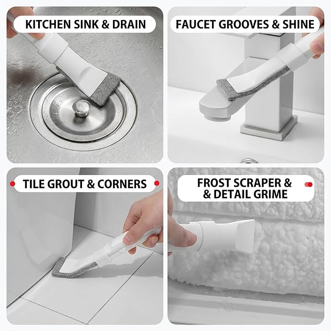 Crevice Cleaning Brush with 10 Replacement Scouring Pads, Deep Detail Scrubbing Tool for Window Track, Sliding Door Rail, Tile Grout, Shower