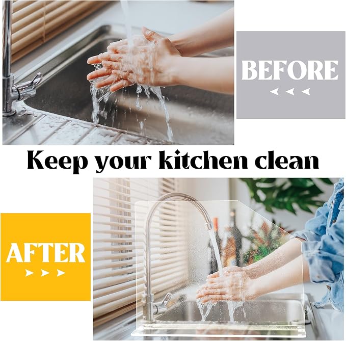 Vesici 2 Pcs Clear Acrylic Sink Splash Guard Freestanding Panel Barrier with Easy Reach Cutaway Kitchen Guard Protective Splatter Barrier for Home Hospital(19" Length, 14" Height, 4.5" Base)
