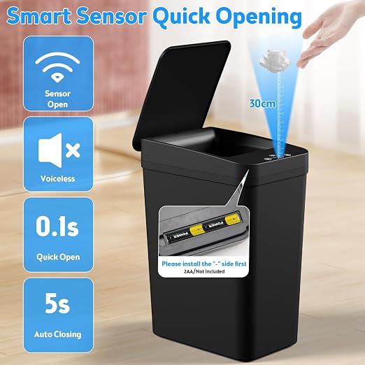 Bathroom Trash Can with Lid, 2 Pack 4 & 2.2 Gallon Automatic Touchless Garbage Can, Small Motion Sensor Smart Trash Can, Slim Waterproof Trash Bin for Bedroom, Bathroom, Office, Living Room (Black)