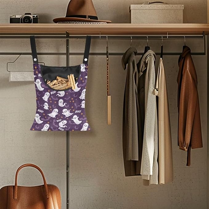 Cute Ghost Clothespin Storage Hanger Bags Laundry Clothespin Bag with a Large Opening, Hanging Storage Organizer with Hanging Rope for Home Outdoor Waterproof Clothespin Storage