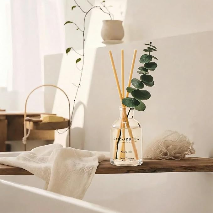Reed Diffuser Set of 3 with Dried Eucalyptus for Home & Office | Sandalwood Rose/Cherry Blossom/Gardenia Scents, Aromatherapy Scented Oil Diffusers, 1.7 oz Each, Total 5.1 oz