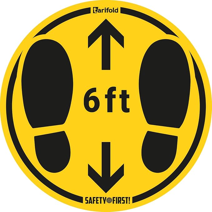 Tarifold Anti-Slip Footstep Floor Signs, 13.75 Inch, 10 Pack | Permanent adhesive vinyl floor signs, scratch-resistant laminate, anti-slip surface, yellow and black, indoor use
