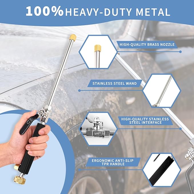 High Pressure Jet Hose Nozzle Attachment Wand, Black | Power Washer Hydro Nozzle, Wand Lance, For Gutter Patio Car Pet Window Glass
