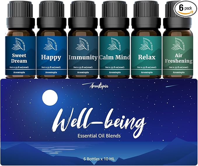 Aromtopia- Well-Being Essential Oil Blend Set, 6 * 10ml Diffuser Oils | Essential Oils for Diffuser, Candle Soap Making Scents