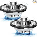 Metal 2 Pack Bathtub Drain Stopper with Top Hair Catcher, Innovative 3 in 1 Pop-up Bathtub Strainer, Tub Stopper with Detachable Stainless Steel Filter Basket for Standard 1.5 to 2.4'' Drain, Chrome