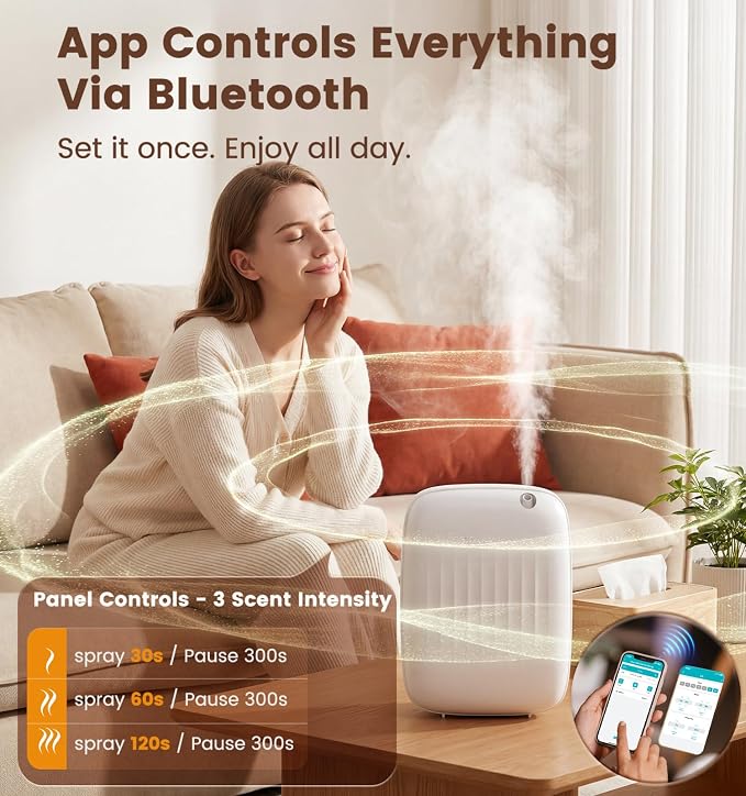 Ziweo Waterless Essential Oil Diffuser Up to 3000sq.ft Whole-Home Scent | Cold Air Diffuser for Home Office Hotel, App & One-Click Preset Panel Control, Easy to Operate, Quiet, Wall Amount - 400ml