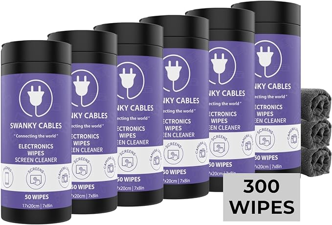 Screen Cleaner Wipes: Electronic Wipes for Screens - Computer Screen Wipes for Lens, Phone, Tv Screen and Monitor Cleaning - Tech Wipes & Microfiber Cloth (Canister, 300 Count)