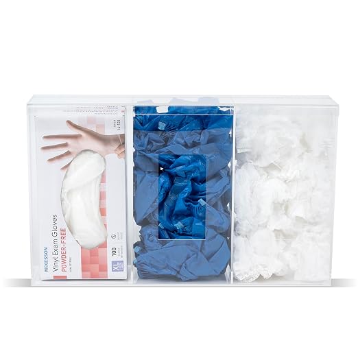 IneVibe 3 Compartment Hygiene Holder with Lid for Home or Office (Triple) | Triple Acrylic Dispenser For Hairnets, Glove Boxes, Face Masks, Plastic Bags, Tissue Boxes, Medical- Countertop or Wall Mount