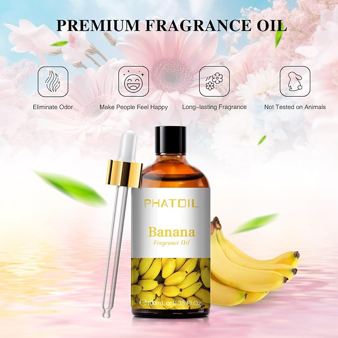 PHATOIL Banana Fragrance Oil for Diffuser Aromatherapy 3.38FL.OZ | Long Lasting Scented Oils For Humidifier, Air Freshener, DIY Soap Candle, Scent Project Making, Aroma Oil for Home Freshening