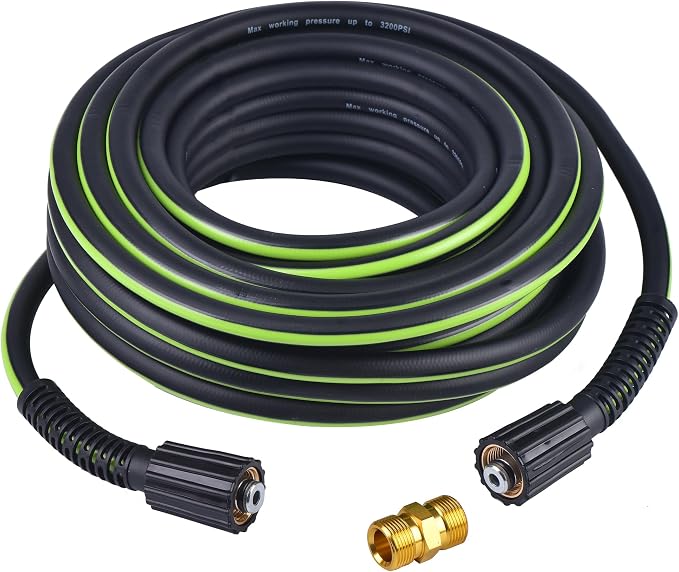 Pressure Washer Hose 1/4" × 50FT - 3200 PSI Heavy Duty Power Washer Hose Replacement with M22-14mm Aluminum Fittings, Flexible Kink-Resistant Hose for Gas & Electric Pressure Washers