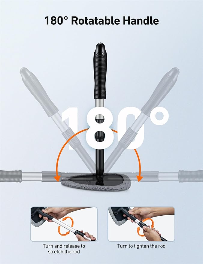 AstroAI 32" Ultra-Long Windshield Cleaner Tool & Car Interior Detailing Kit | Extendable Handle, 4 Reusable Microfiber Pads, Streak & Lint-free, Auto Glass Wiper Brush for Car & Home, Gray
