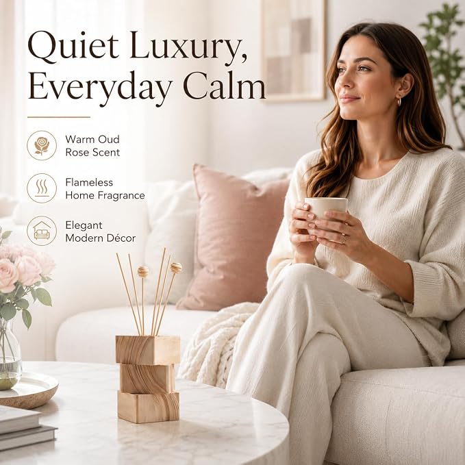 Oud Rose Reed Diffuser, 3.34 Fl Oz | Hotel-inspired Air Freshener with Long-lasting Fragrance for Home&Office;Gift-ready
