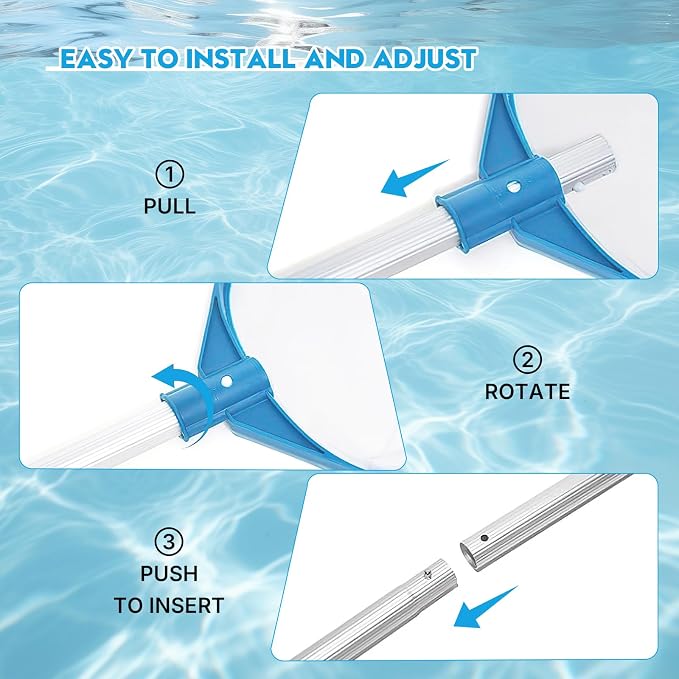 Pool Mesh Skimmer Net with Adjustable Aluminum Pole, Fine Leaf Skimmer for Above Ground & Inground Pools, Hot Tub, Spa & Pond, Pool Cleaner for Leaves, Bugs and Debris Easily Catches Leaves