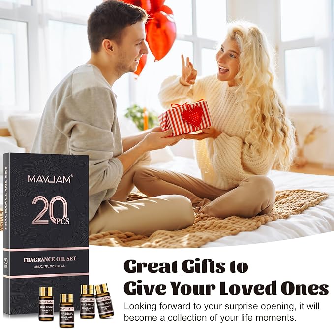 MAYJAM Essential Oils Set - Fragrance Oil for Diffuser Soap Candle Making | Long Lasting Scents Diffuser Oil for Home Office Yoga, Unique Gift Set for Families and Friends - 20x5ml