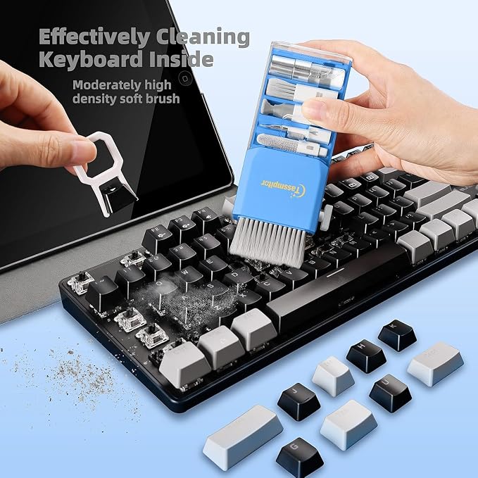 Keyboard Cleaner & Laptop Cleaning Kit for Computer Screen, SkyBlue | High-density Soft brush, Screen Cleaner Spray,2mm Thicken Large Microfiber Polishing Cloth,Metal Pen Tip,Flocking Sponge