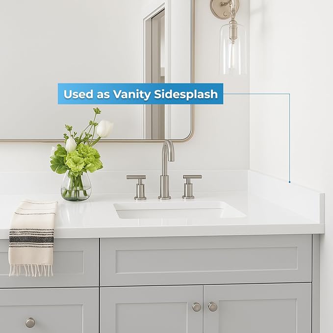 Bathroom Vanity Sink Backsplash/Sidesplash (Super White Engineered Marble, 4" x 42")