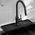 Silicone Faucet Mat for Kitchen Sink – Gen 2 Splash Guard with Upgraded Outlet & Slope – 18” x 5.1” Water Catcher & Sink Sponge Holder for Kitchen and Bathroom (Black)