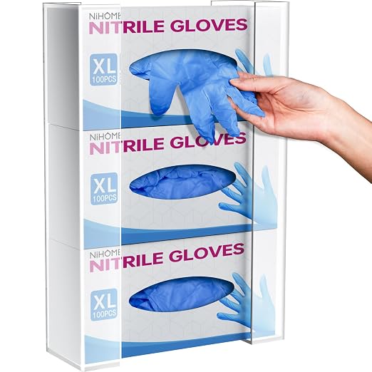 NiHome 3-Tier Clear Acrylic Glove & Tissue Box Holder Dispenser, Wall Mount | Space-Saving Glove Box Dispenser, Adjustable Organizer for Tissues, Baby Wipes, Adhesive or Screw Mount for Kitchen, Bathroom