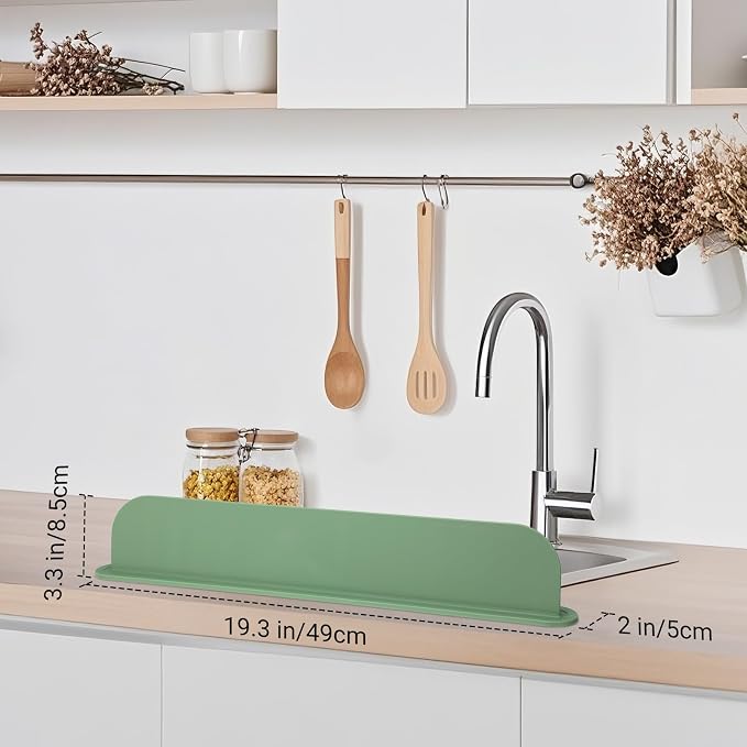 19.3 inch Silicone Sink Splash Guard, Splash Guard for Kitchen Sink Area, Backsplash Protector for Kitchen Countertop & Bathroom Bathtub with Non-Slip Strong Suction, Sage Green
