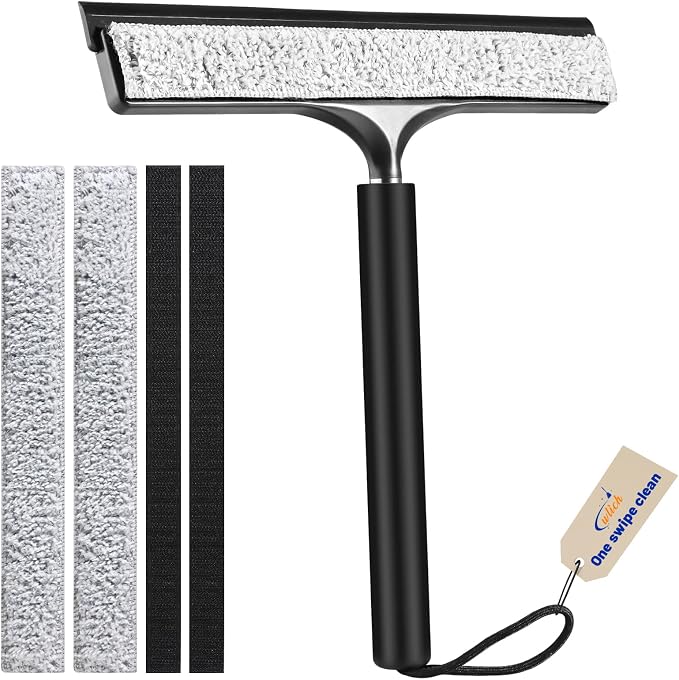 wlich Shower Squeegee with Long Handle, Telescoping Window and Floor Wiper | Silicone Blade, 9.45-48.03 In Extendable Pole, Washable Replaceable Pads, For Glass, Mirrors, Tile, Bathroom, Smooth Floors