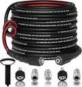 Flexible 1/4" Pressure Washer Hose 100FT,3600PSI Kink Resistant Power Washer Replacement Hose with Leak-Free M22-14mm&3/8" Quick Connect Kit,Used for Extension