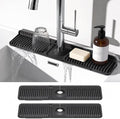2PCS 24 Inch Faucet Mat for Kitchen Sink, Silicone Splash Guard for Kitchen Sink Area, 7° Slope Fast Self-Draining Sink Mat, Cuttable Hole Design, Sink Backsplash Guard Draining Mat, Black