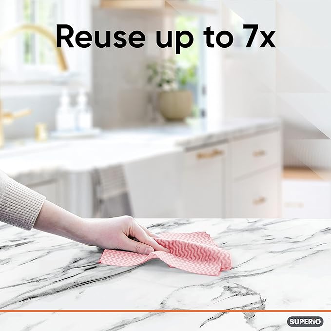Superio Handy Wipes For Kitchen - Red Reusable Multi-Purpose Heavy-Duty Cleaning cloth for house, Bathroom, and office. Disposable Dish Towel (15)