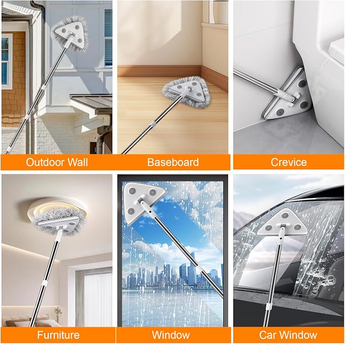 MUEE Window Squeegee with 78" Extension Pole, High Reach Window Cleaner | 78" Long Handle for Ladder-Free Cleaning, 180° Swivel Head, 6 Washable Reusable Microfiber Pads for Windows, Walls & Ceilings