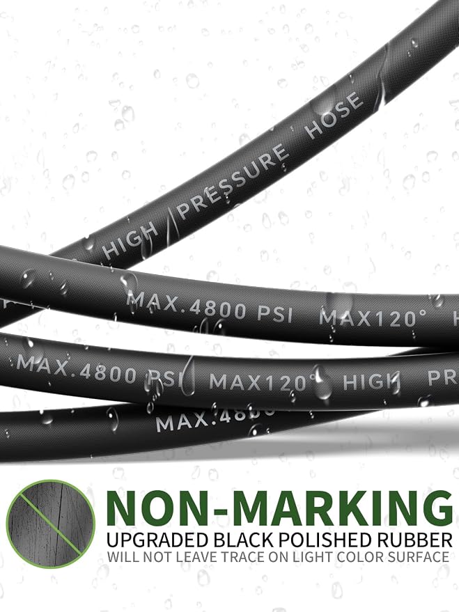 3/8" 4800PSI Pressure Washer Hose 100FT with Swivel Quick Connect for Cold/Hot Water Max 248°F, Kink Resistant Steel Wire Braided, Wear Resistant Power Washer Hose with M22 14mm Adapter