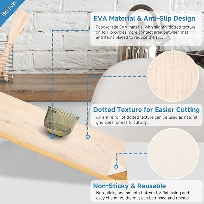 Shelf Liners 12 in x 20 ft EVA Drawer Mats, Non-Adhesive Cupboard Protector, Kitchen Cabinet Lining Fridge Liner (Clear Flat Dot, 30.5x610cm)