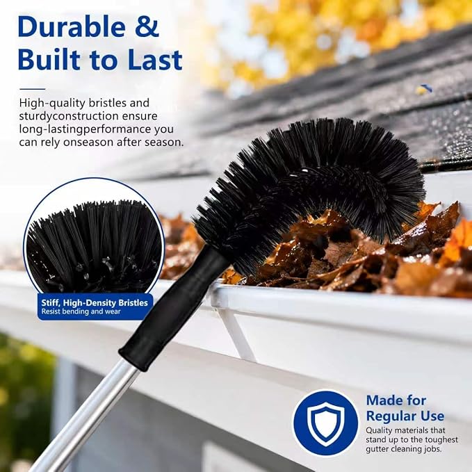 Gutter Cleaning Tools from the Ground, 10.5 FT Long Reach Gutter Cleaning Tool with Adjustable Stainless Steel Pole, No Ladder Needed Gutter Cleaner Tool for Roof Gutters, Removes Leaves, Pine