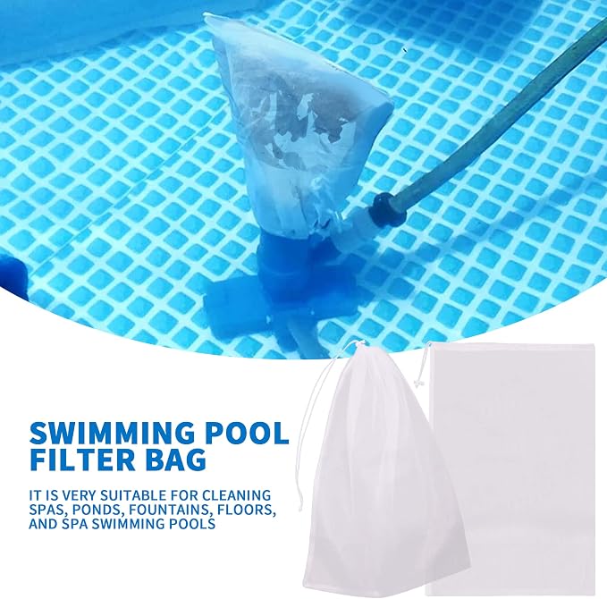 6Pack 24 * 16'' Pool Fine Mesh Filter Bags for Leaf Vacuum Pool Cleaners,Pool Vacuum Net Bag Replacement Bag with Pull & Lock Cord,Universal Fit,Holds Leaves,Debris