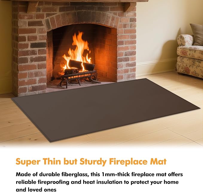 Hearth Rugs for Fireplaces Fire Resistant, 3'6'' x 2' x 0.04'', Brown | 1800°F fireplace rugs fireproof, fiberglass fireplace mats fireproof protect floors carpets from sparks embers, easy to clean