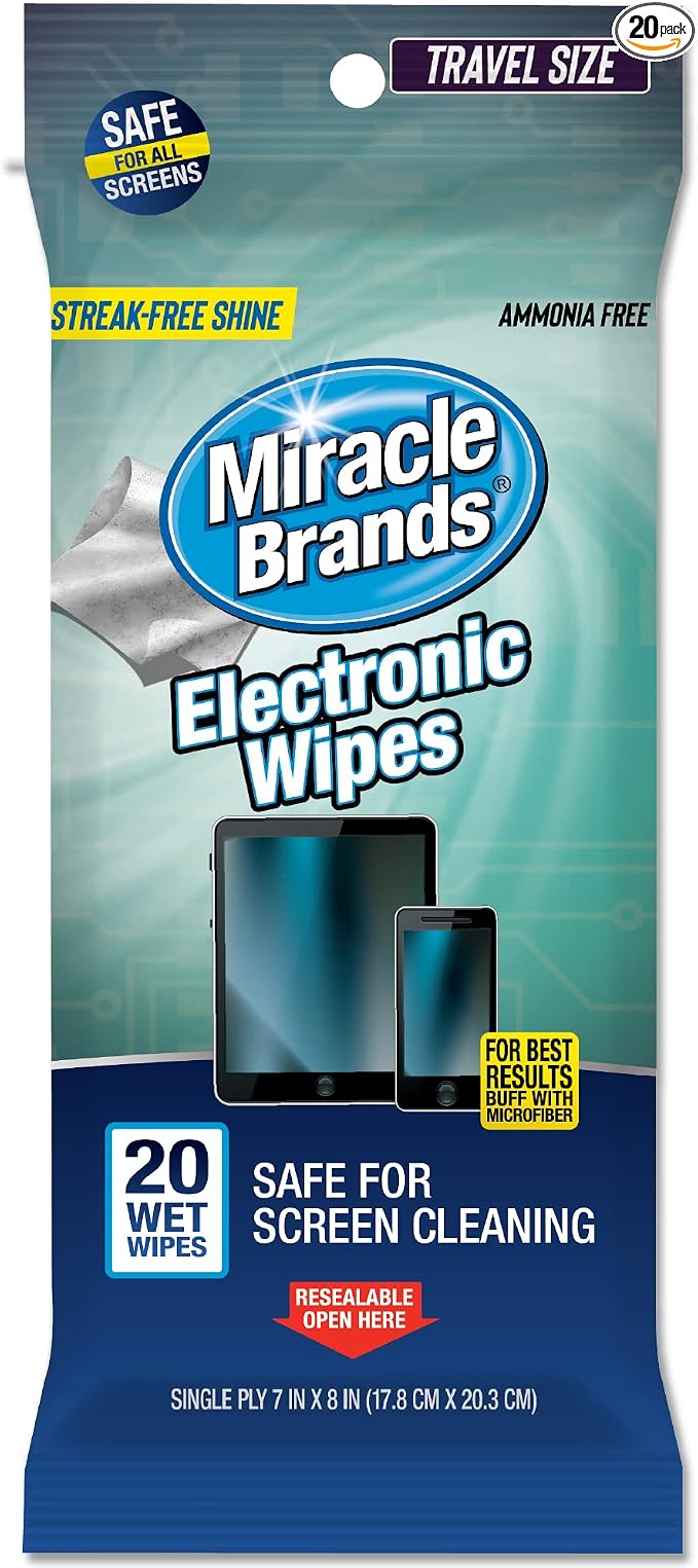 MiracleWipes for Electronics Cleaning - Screen Wipes Designed for TV, Phones, Monitors and More - 20 Count
