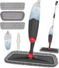 HOMTOYOU Microfiber Hardwood Floor Mop: Spray Mop for Cleaning Wood Floors | Wet Mopping & Dry Sweeping, 3 Reusable Refill Pads, 1Pcs 400+ML Refillable Bottle, 360° Swivel Head, Black