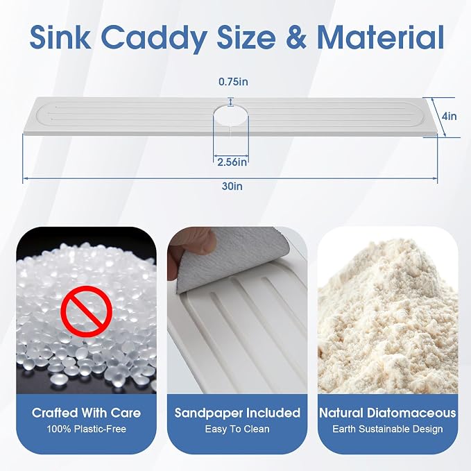 Drying Stone Faucet Mat for Kitchen Sink, Trays Diatomite Quick Dry Around Faucet Mats, 30 Inch Long Kitchen Sink Splash Guard Behind Faucet, Prevent Moisture on Kitchen Bathroom Counter