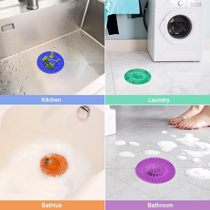 Gotega Hair Catcher Shower Drain with Iron for Bathroom Bathtub Tub Shower | Shower drain covers protector, flexible TPR material, multiple colors, hair trap garbage disposal parts, easy to clean