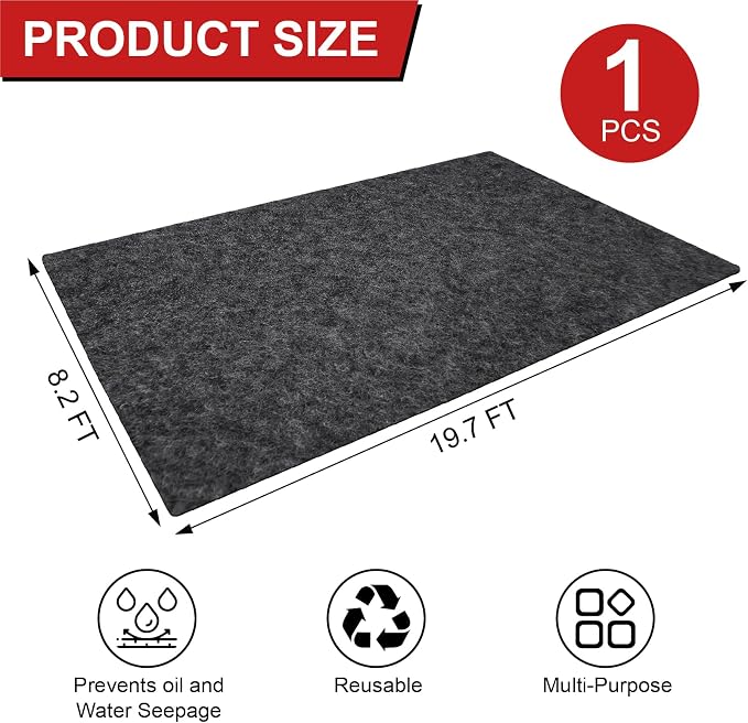 19.7' ×8.2' Garage Floor Mat for Under Car, Heavy-Duty Oil Spill Mat, Waterproof & Absorbent Garage Flooring, Non-Slip Protective Pad for Garage & Shop, Reusable & Washable with Adhesive Tape