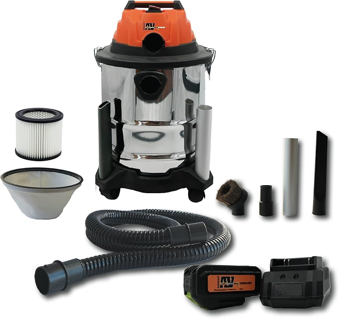 Pellethead Vault Pro Cordless Ash Vacuum – 20V Rechargeable, Dual HEPA Filters, 7-Foot Hose, Brush & Crevice Tools, Stainless Steel Body for Stoves, Fireplaces & Grills