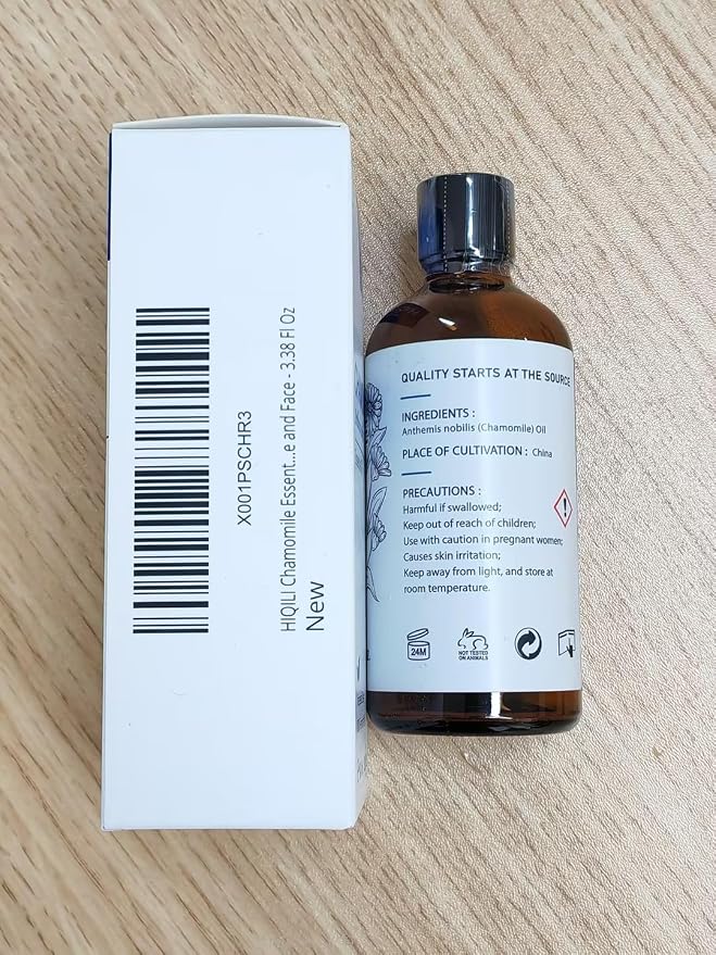 HIQILI Chamomile Essential Oil for Skin & Hair, Diffuser, DIY Candles | Can be Used for Skin and Hair, Keeping Space Fresh, Relaxing, Well with Base Materials to Soaps and More -100ml / 3.38 fl oz