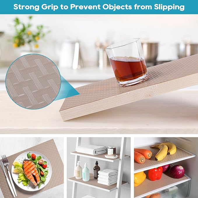 Shelf Liners for Kitchen Cabinets Refrigerator Liners Waterproof & Oil-Proof Kitchen Cupboard Liner Drawer Mats EVA Material Non Adhesive Fridge Liner for Shelves Beige 11.8 x 59 Inches