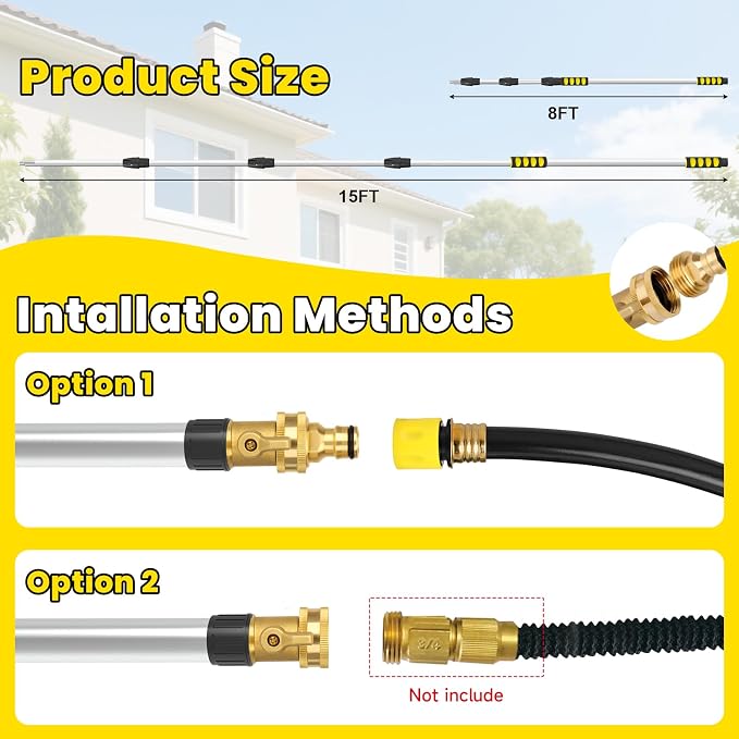 Gutter Cleaning Tools, 16ft(24ft Reach) Gutter Cleaner Tools From the Ground with Hose Attachment, Rain Gutters Cleaning Wand with Heavy-Duty Head for 2nd Story House