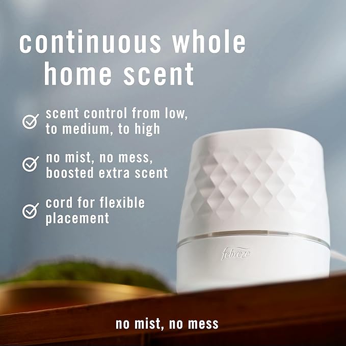 Febreze Plug Scent Booster in White, Continuous Scent Device Oil Diffuser, Compatible with Febreze Air Freshener Plug in Refills - Refills not Included