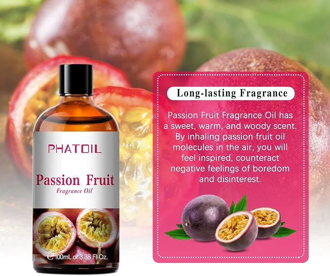 PHATOIL Passion Fruit Fragrance Oil for Diffuser Aromatherapy 3.38FL.OZ | Long Lasting Scented Oils For Humidifier, Air Freshener, DIY Soap Candle, Scent Project Making, Aroma Oil for Home Freshening