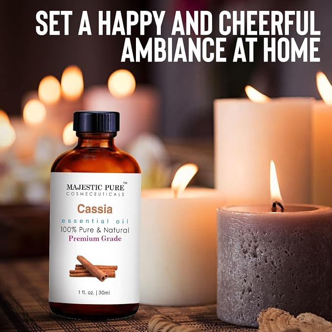 Majestic Pure Cassia Essential Oil for Diffuser - 1 Fl Oz | 100% Natural Essentials Oils Ideal for Relaxing Tense Mood, Eliminating Odor, Creating Peaceful Atmosphere for Sleep & Work
